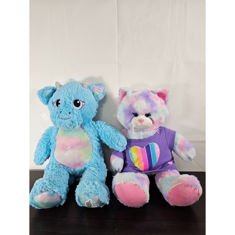 Build-A-Bear Lot 2 Plush Tie Dye Kitty & Enchanted Dragon w/ Sound 17"